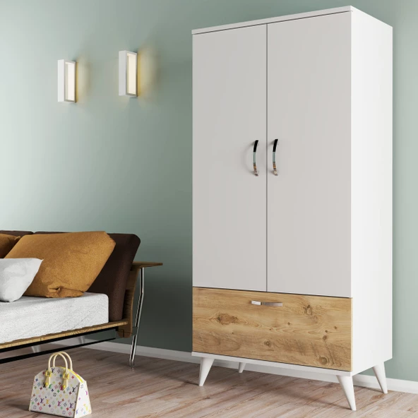 Nova 2 Kapılı Gardırop Beyaz-Çam - GRD0203 ürün görseli 1