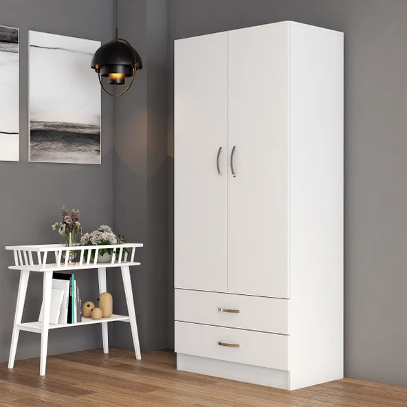 2 Kapılı İki Çekmeceli Geniş Gardrop Beyaz - GRD0401 ürün görseli 1