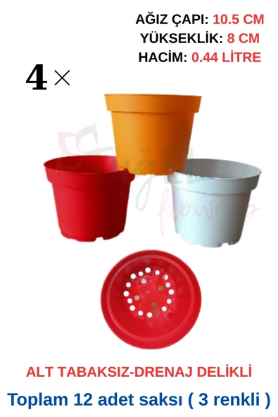 Tuğel Flowers 12 Adet 3 Renkli Plastik Saksı (10.5 CM.LİK) Alt Tabaksız ürün görseli 1