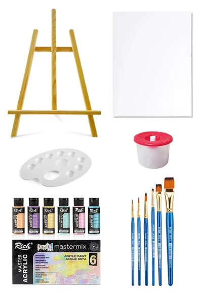 Mastermix Akrilik Boya Seti 60 cc 6 Pastel Renk Masaüstü Şövale Seti Tuval Seti 35x50 Boyama Seti ürün görseli 1