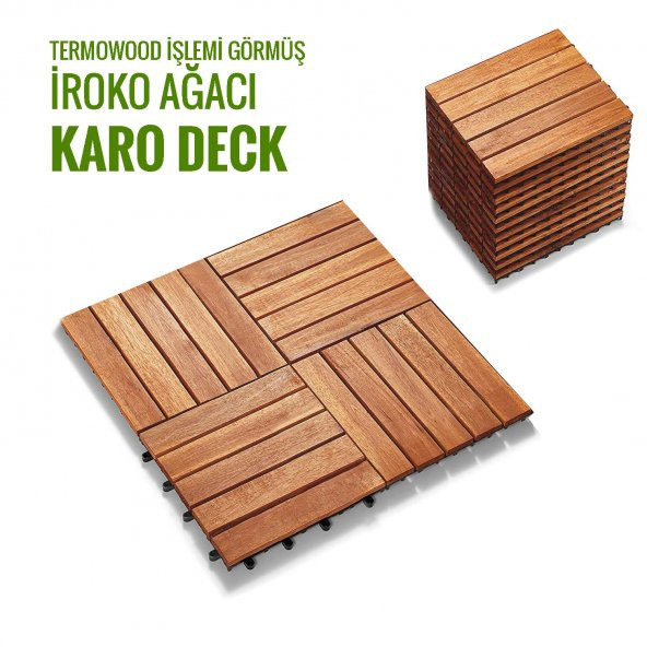 SUNSOE İroko Ağacı Balkon Bahçe Ahşap Yer Döşemesi Karo Deck 30x30 Cm 10 Adet (0,9m2) ürün görseli 1