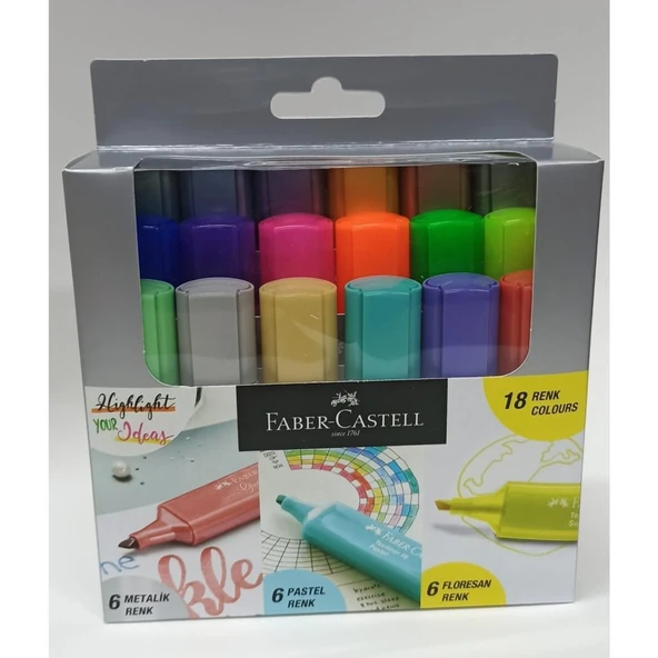 Faber-Castell 18'li Fosforlu Kalem Seti (6 Metalik+6 Pastel+6 Floresan) ürün görseli 1