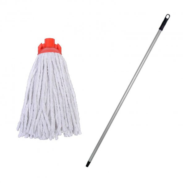 Titiz İspanyola Islak Yedek Mop Takımı - Beyaz Cotton Mop + Metal Vidalı Sap - 1 Adet ürün görseli 1