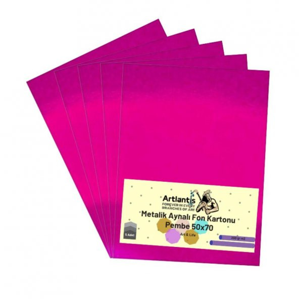 Pembe 50x70 Metalik Aynalı Fon Kartonu 5 Adet 1 Paket Artlantis Aynalı Metalik Fon Kartonu ürün görseli 1