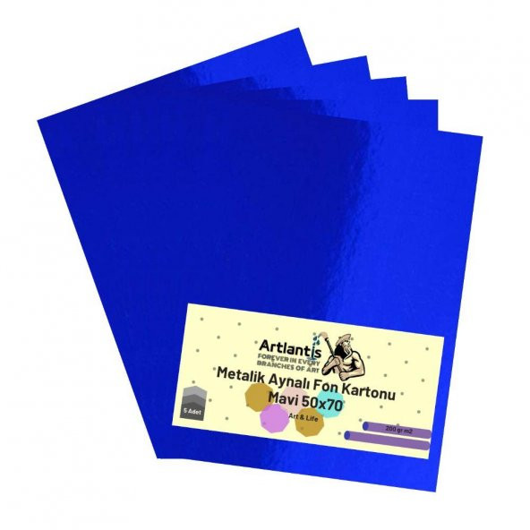Mavi 50x70 Metalik Aynalı Fon Kartonu 5 Adet 1 Paket Artlantis Aynalı Metalik Fon Kartonu ürün görseli 1