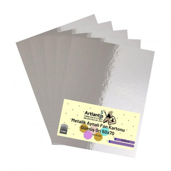 Gümüş Gri 50x70 Metalik Aynalı Fon Kartonu 5 Adet 1 Paket Artlantis Aynalı Metalik Fon Kartonu ürün görseli 1