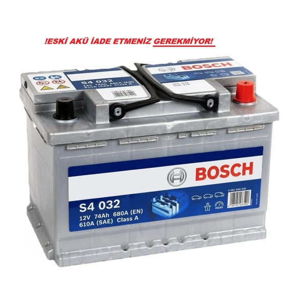 Bosch S4 032 Silver 12 V 74 Ah 680 A Akü-Eski Akü İadesiz ürün görseli 1