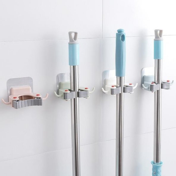 2 ADET Mop Fırça Askı Aparatı Paspas Süpürge Fırça Ve Mop Askısı Sap Tutucu Mutfak Banyo Askı ürün görseli 1