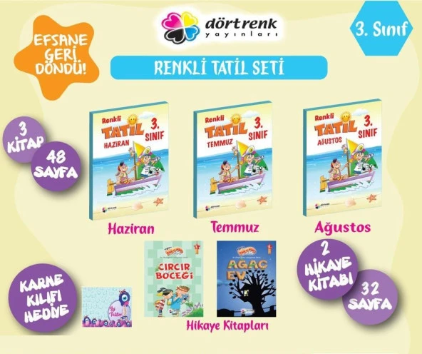 Dörtrenk 3. Sınıf Yaz Tatil Kitabı Seti (6 Parça) ürün görseli 1