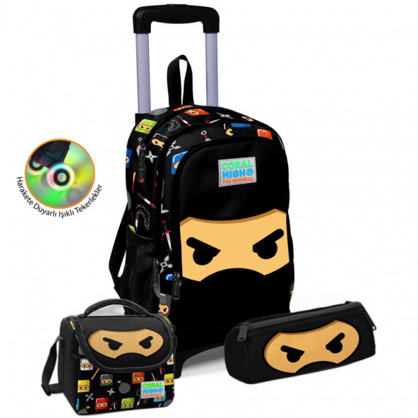 Coral High Kids Ninja Desenli Çekçek Çantalı 3'lü Set 23381 ürün görseli 1