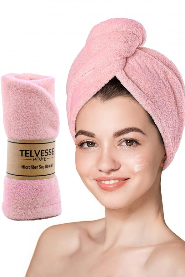 Mikrofiber Saç Havlusu Plaj Deniz Havuz Bonesi Banyo Saç Kurutma Baş Havlusu Pembe ürün görseli 1