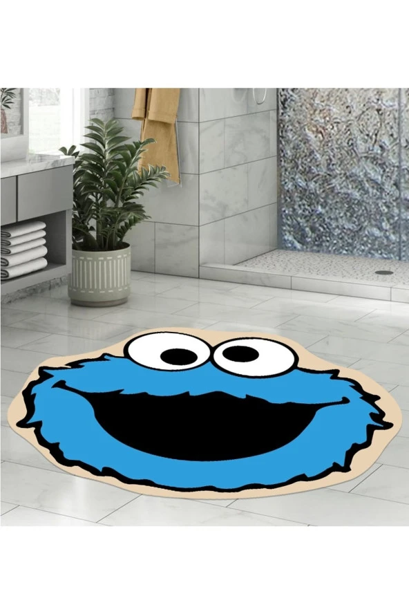 Kurabiye Canavarı Desenli Banyo Paspası, Klozet Önü Paspas, Yuvarlak Paspas, 80x80cm ürün görseli 1