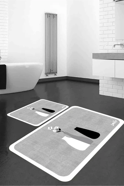 Banyo Paspası, Kaymaz Taban, Çiçek Desenli, Klozet Takımı, Dekoratif Paspas, Hediyelik, Çeyizlik ürün görseli 1