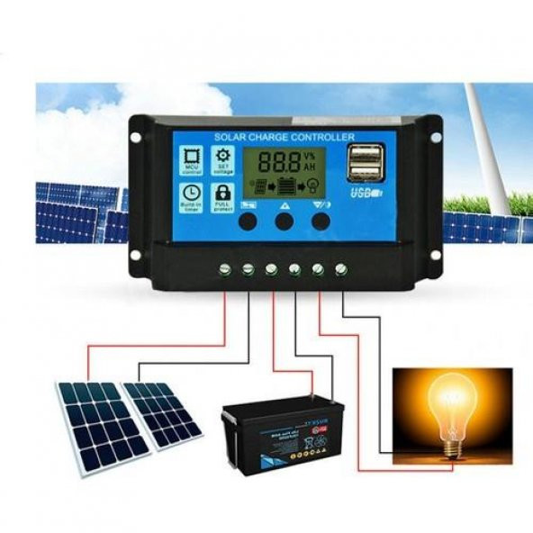 30A Dijital Güneş Paneli Solar Akü Şarj Kontrol Cihazı 12V 24V ürün görseli 1