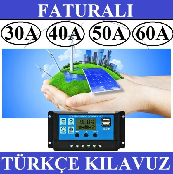30A Dijital Güneş Paneli Solar Akü Şarj Kontrol Cihazı 12V 24V ürün görseli 1