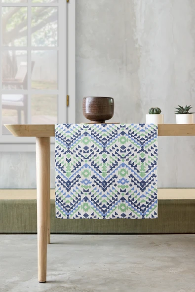Masa Runner Yıkanabilir Sofra Masa Salon Mutfak Masası Sehpa Masa Runnerı 40X140 cm Ethnic Mavi ürün görseli 1