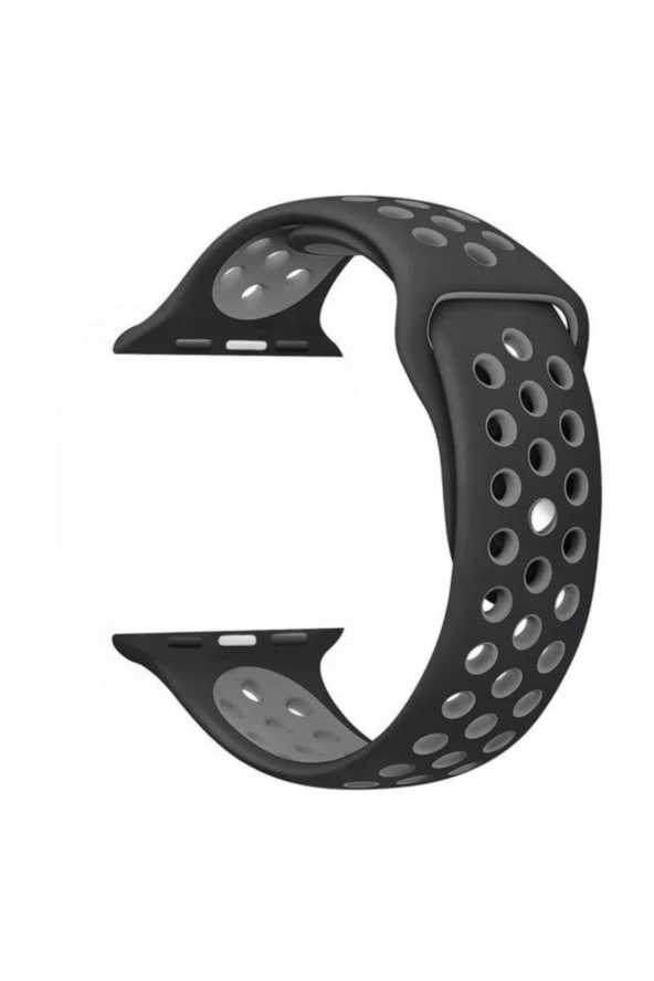 Apple Watch Seri 1 2 3 38 Mm Uyumlu Siyah Gri Small Beden Delikli Silikon Kordon ürün görseli 1