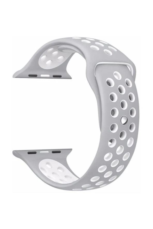 Apple Watch Seri 1 2 3 38 mm Uyumlu Gri Beyaz Small Beden Delikli Silikon Kordon ürün görseli 1