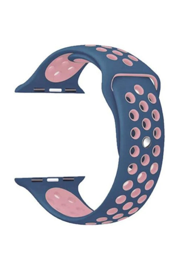 Apple Watch Seri 1 2 3 38 mm Uyumlu Mavi Pembe Small Beden Delikli Silikon Kordon ürün görseli 1