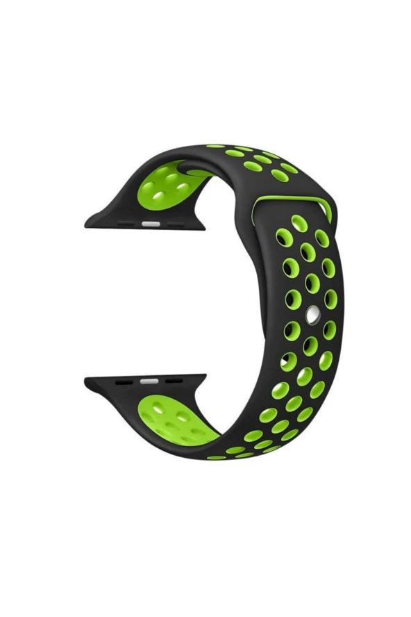 Apple Watch Seri 1 2 3 38 Mm Için Siyah Yeşil Small Beden Delikli Silikon Kordon ürün görseli 1