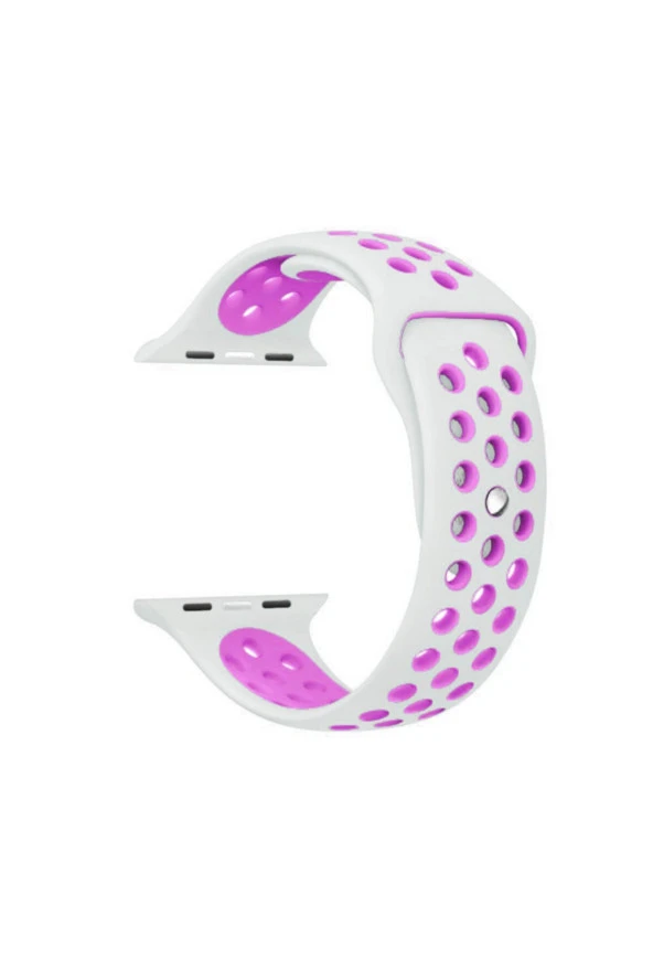 Unisex Beyaz Mor Apple Watch Seri 1 2 3 38 Mm Delikli Silikon Kordon S ürün görseli 1