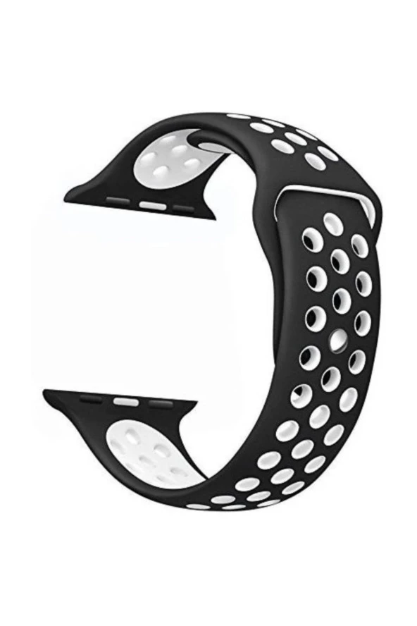 Apple Watch Seri 1 2 3 38 Mm Için Siyah Beyaz Small Beden(s/m Sıze) Delikli Silikon Kordon ürün görseli 1