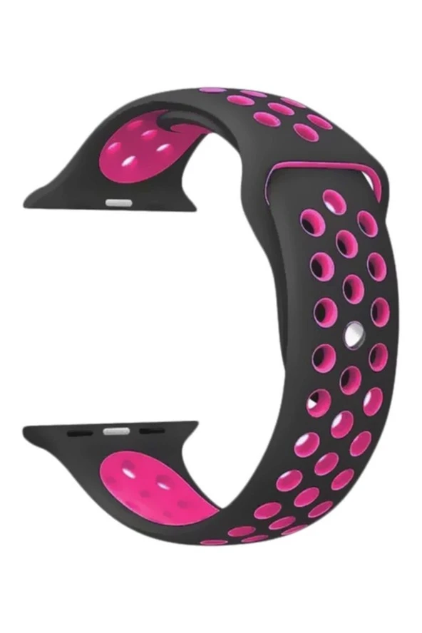 Apple Watch Seri 1 2 3 38 mm İçin Siyah Pembe Small Beden Delikli Silikon Kordon ürün görseli 1