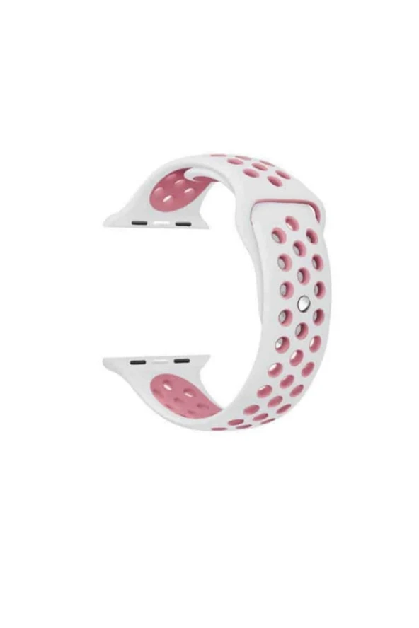Apple Uyumlu  Watch Seri 1 2 3 38 Mm Için Beyaz Pembe Small Beden Delikli Silikon Kordon ürün görseli 1