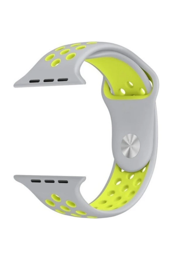 Apple Watch Seri 1 2 3 38 mm Uyumlu Gri Sarı Small Beden(s/m Sıze) Delikli Silikon Kordon ürün görseli 1