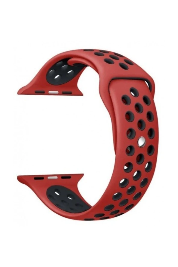 Apple Watch Seri 1 2 3 38 mm Uyumlu Kırmızı Siyah Small Beden(s/m Sıze) Delikli Silikon Kordon ürün görseli 1
