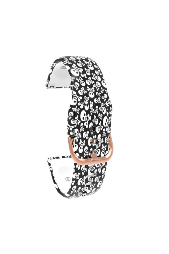 Samsung Gear 2(r380 - R381 - R382) Için Desenli Silikon Kordon Beyaz Kurukafa ürün görseli 1