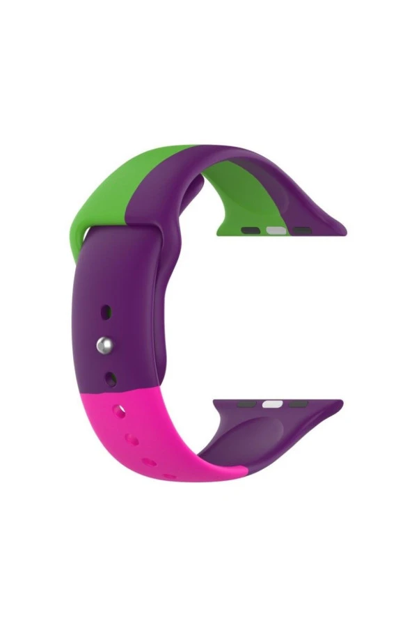 Apple Watch Seri 456 40 Mm Için Small(s Sıze) Üç Renkli Silikon Kordon Yeşil-mor-pembe ürün görseli 1