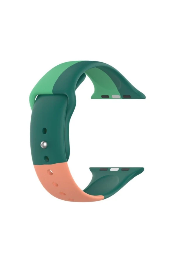 Apple Watch Seri 123 38 Mm Için Small(s Sıze) Üçrenkli Silikon Kordon Yeşil-somon ürün görseli 1