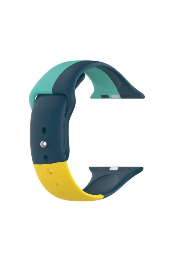 Apple Watch Seri 123 38 Mm Için Small(s Sıze) Üçrenkli Silikon Kordon Lacivert-yeşil-sarı ürün görseli 1
