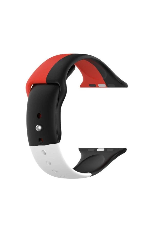 Apple Watch Seri 123 38 Mm Için Small(s Sıze) Üçrenkli Silikon Kordon Kırmızı-siyah-beyaz ürün görseli 1