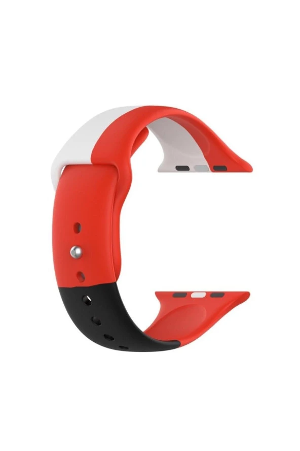 Apple Watch Seri 456 40 Mm Için Small(s Sıze) Üç Renkli Silikon Kordon Kırmızı-beyaz-siyah ürün görseli 1
