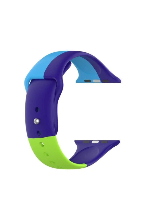 Apple Watch Seri 123 42mm Için Small(s Sıze) Üçrenkli Silikon Kordon Mavi-mor-f.yeşili ürün görseli 1