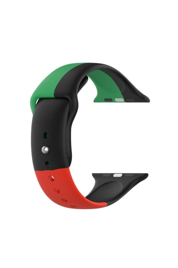Apple Watch Seri 123 42 Mm Için Small(s Sıze) Üç Renkli Silikon Kordon Yeşil-siyah-kırmızı ürün görseli 1