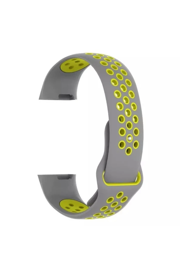 Fitbit Charge 4 Için Large Beden(l Sıze) Delikli Silikon Kordon Gri Sarı ürün görseli 1