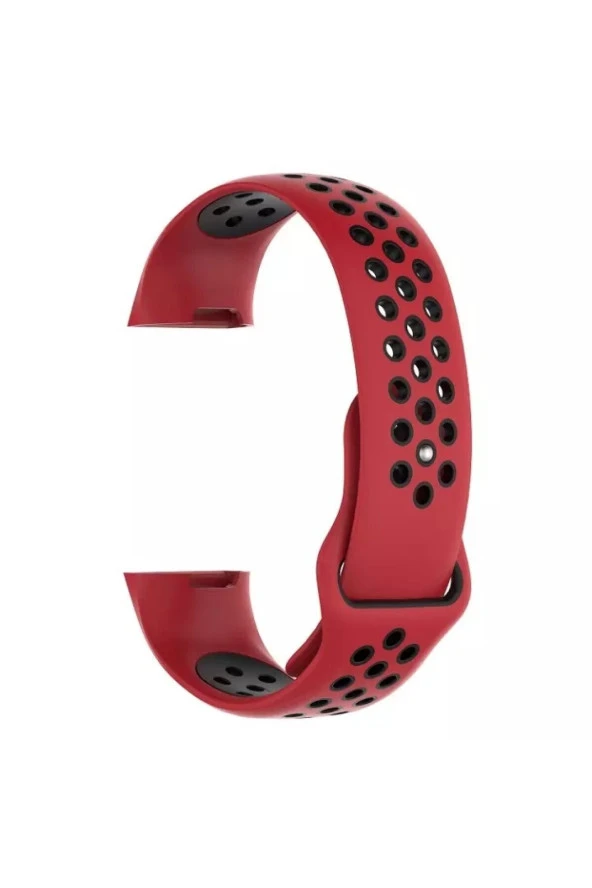 Fitbit Charge 3 Için Small Beden(s Sıze) Delikli Silikon Kordon Kırmızı Siyah ürün görseli 1