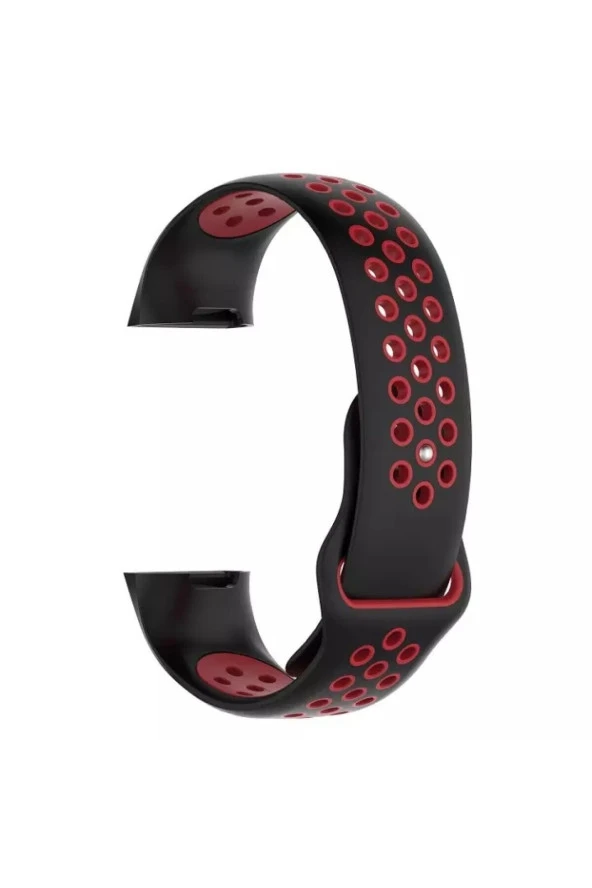 Fitbit Charge 3 Için Small Beden(s Sıze) Delikli Silikon Kordon Siyah Kırmızı ürün görseli 1