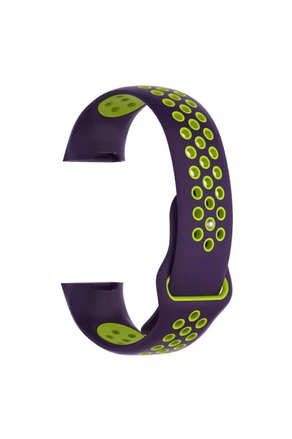 Fitbit Charge 4 Uyumlu Small Beden Delikli Silikon Kordon Mor Yeşil ürün görseli 1