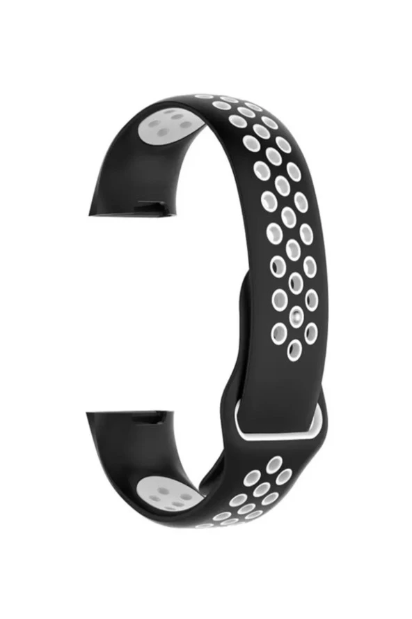 Fitbit Charge 4 Için Large Beden(l Sıze) Delikli Silikon Kordon Siyah Beyaz ürün görseli 1