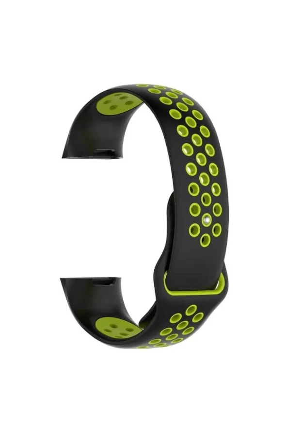 Fitbit Charge 4 Için Small Beden(s Sıze) Delikli Silikon Kordon Siyah Yeşil ürün görseli 1