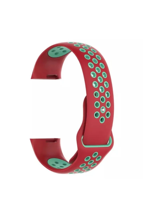 Fitbit Charge 3 Için Large Beden(l Sıze) Delikli Silikon Kordon Kırmızı Turkuaz ürün görseli 1