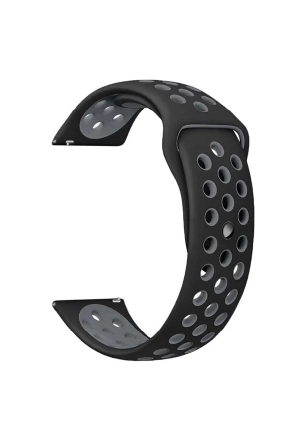 Amazfit Gtr 47 Mm Lite Için Delikli Silikon Kordon Kayış Siyah Gri ürün görseli 1