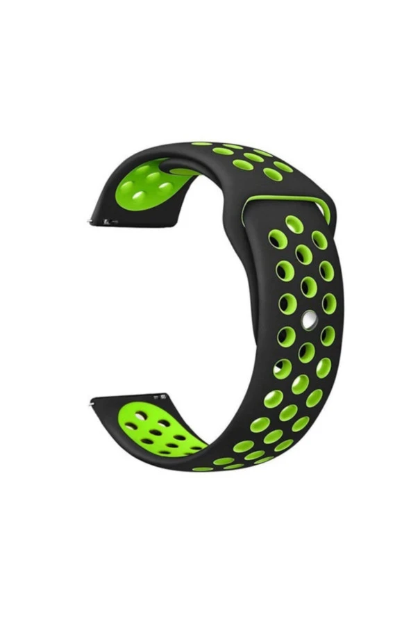 Amazfit Bip Uyumlu Delikli Silikon Kordon Siyah Yeşil ürün görseli 1