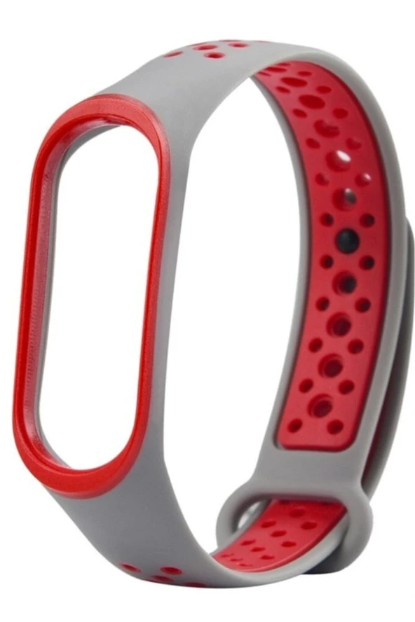 Xiaomi Mi Band 4 İçin Gri Kırmızı Delikli Silikon Kordon ürün görseli 1