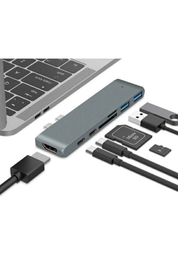 Macbook Pro Type C 7'li Hub + 4k Hdmı + Kart Okuyucu + 2 Usb 3.0 - Silver ürün görseli 1