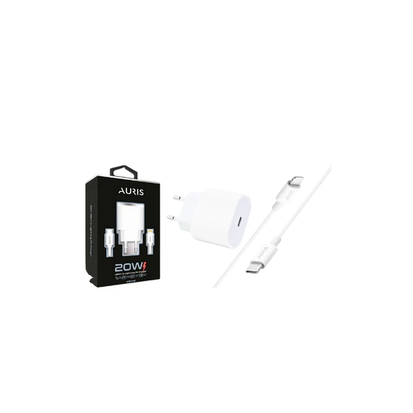 Auris 20W iPhone Hızlı Şarj Adaptörü + Type-C to Lightning Kablo Seti ürün görseli 1